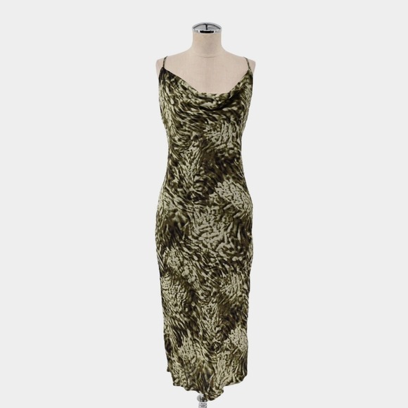 Good American Dresses & Skirts - Good‎ American Jungle Slip Dress Womens Size M Midi Whimsical Cowl Neck Stretch